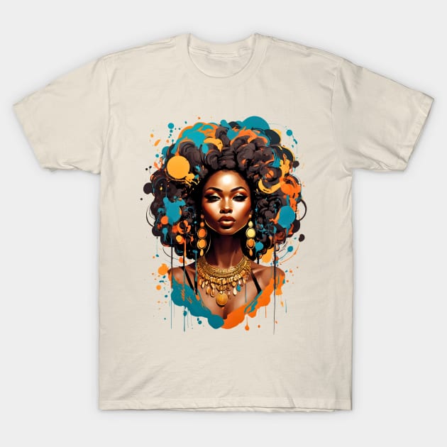 Black Woman Modern Hip Hop Afro fashionable design T-Shirt by Neon City Bazaar